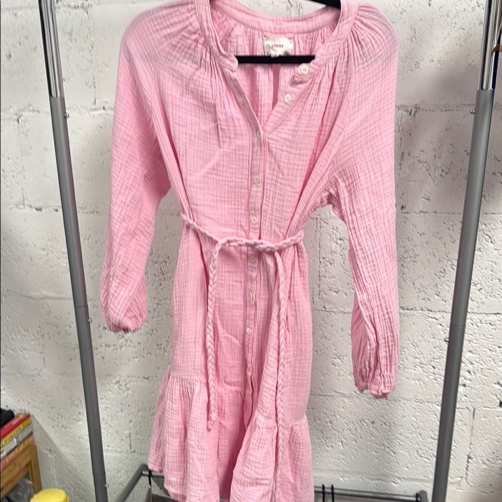 Pink Button-Up Dress with Belt XIRENA - Size Medium - Like New Braided Belt